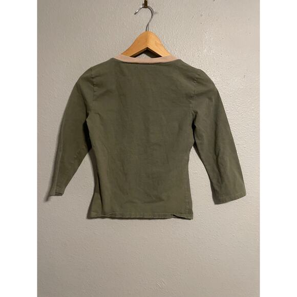 Vintage Womens Raglan Crop Top Medium Green Rhinestone Stretch Grunge Punk Y2K - Picture 4 of 7